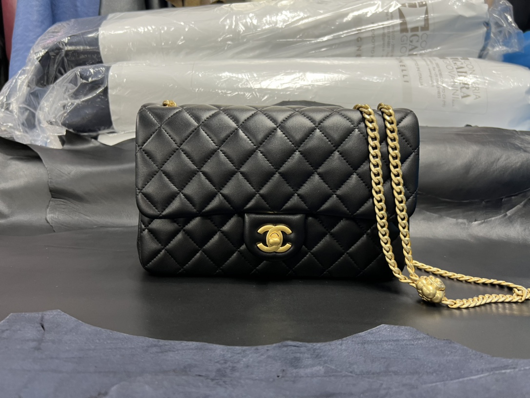 Chanel 23S Camellia Adjustable CF Small, Black and Gold, Lambskin  