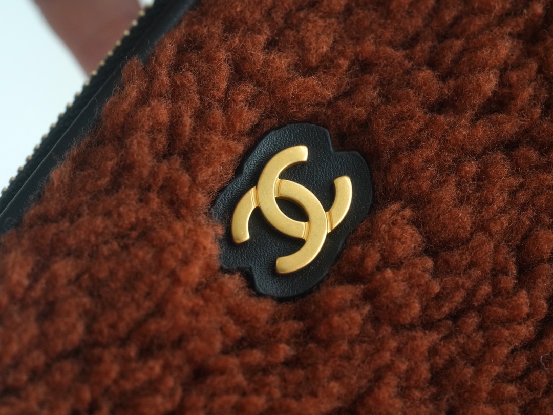 Chanel 23B Teddy Bear Style, Black Brown, 23B Fall/Winter Limited Edition, Double-Sided Sheared Suede Effect Lambskin  