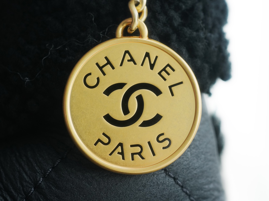 Chanel 23B Seasonal Limited Edition Teddy Bear Style, Black, 23B Fall/Winter Limited Edition, Double-Sided Sheared Suede Effect Lambskin  