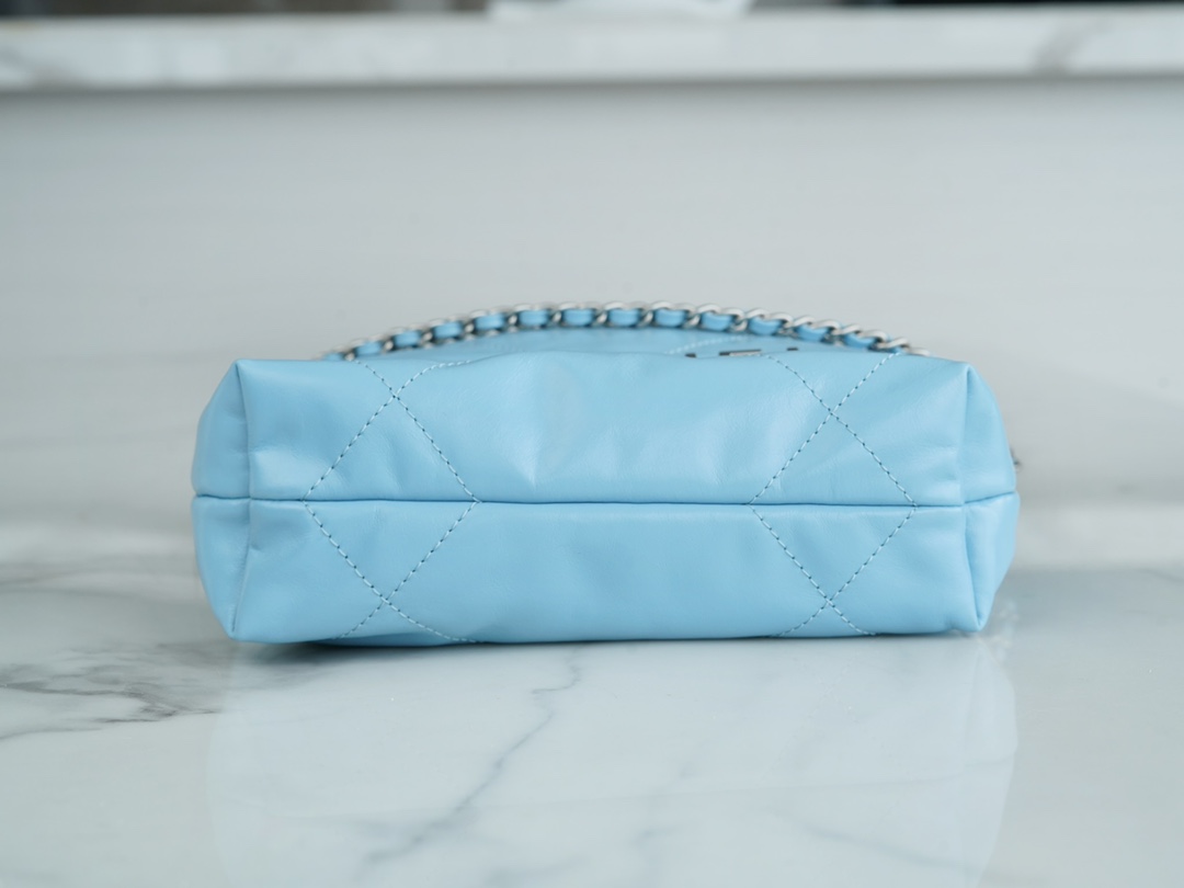 Chanel 23A 22Mini Bag, Light Blue with Silver Hardware, Calfskin  