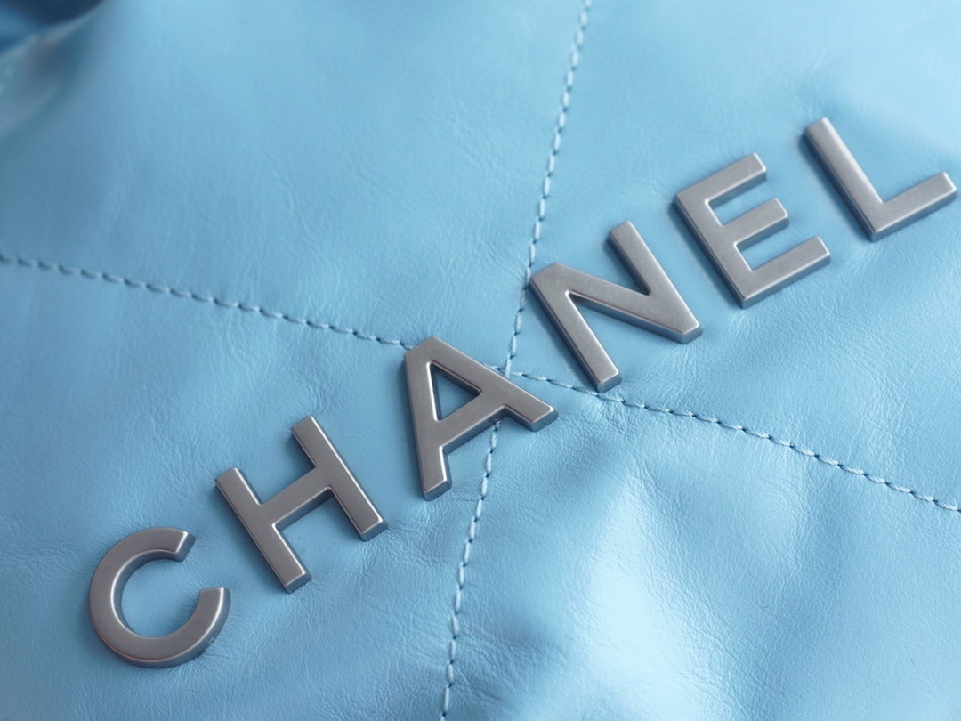 Chanel 23A 22Mini Bag, Light Blue with Silver Hardware, Calfskin  