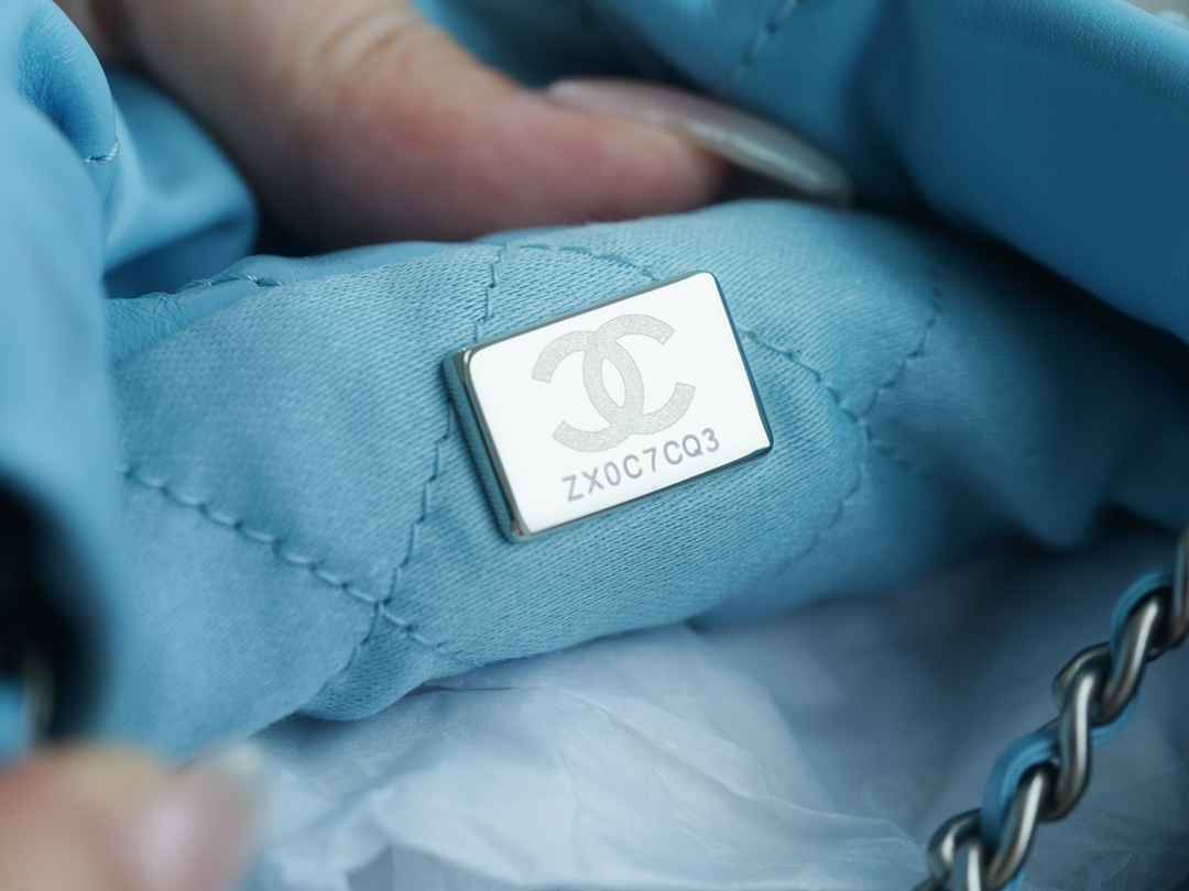 Chanel 23A 22Mini Bag, Light Blue with Silver Hardware, Calfskin  