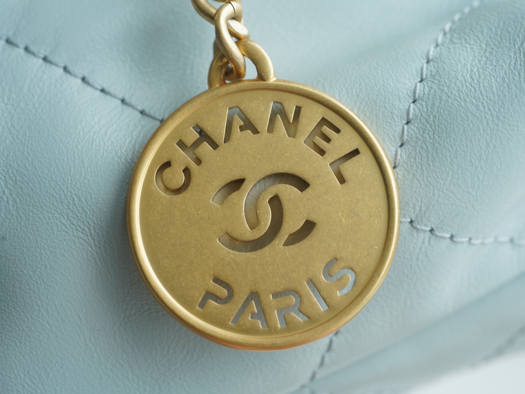 Chanel 23A 22Mini Bag, Misty Blue, Calfskin  