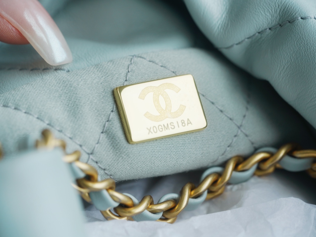 Chanel 23A 22Mini Bag, Misty Blue, Calfskin  