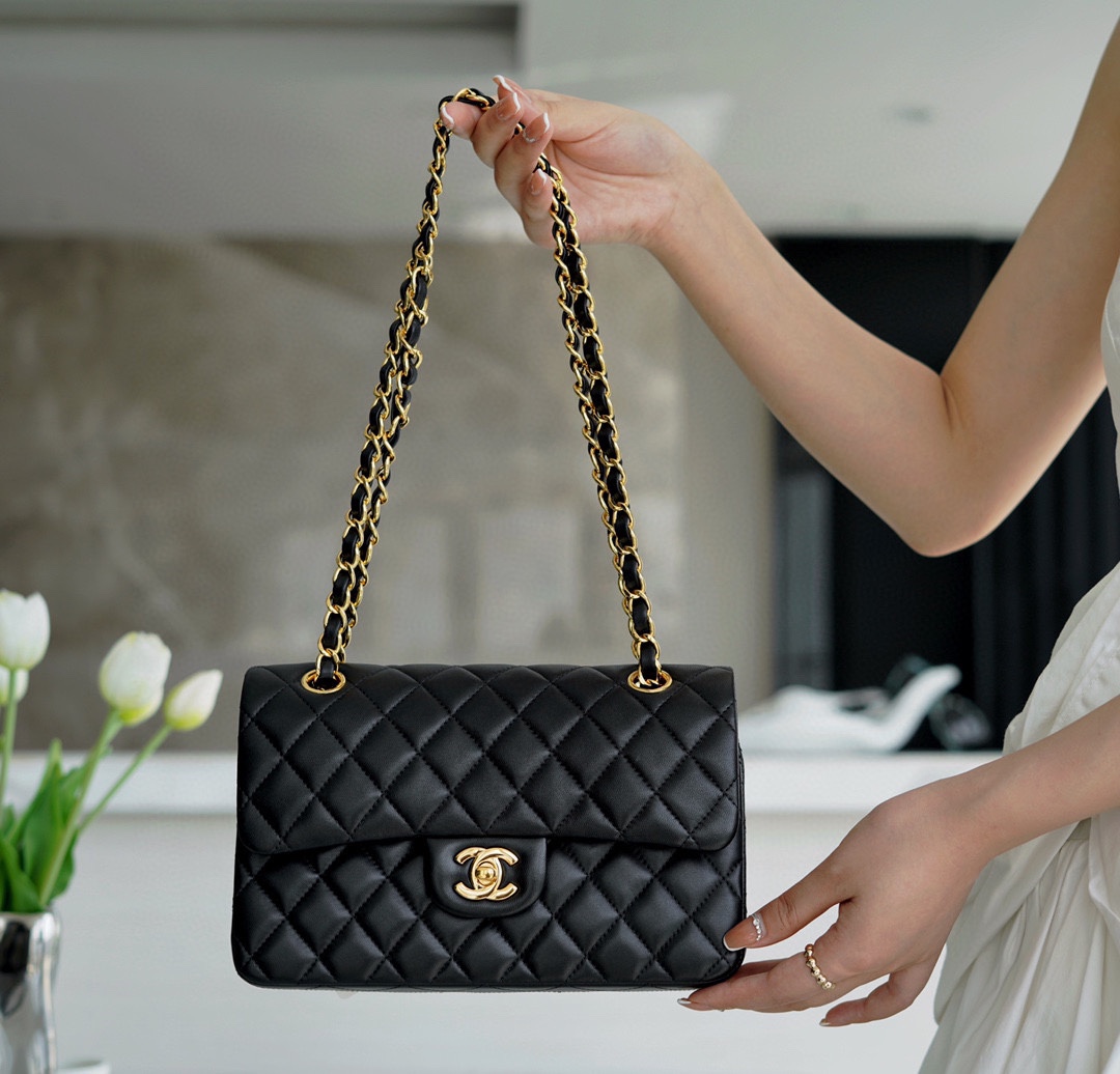 Classic Flap Bag, Black Lambskin with Gold Hardware, Small