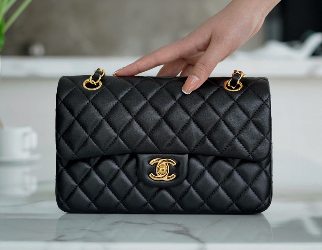 Classic Flap Bag, Black Lambskin with Gold Hardware, Small