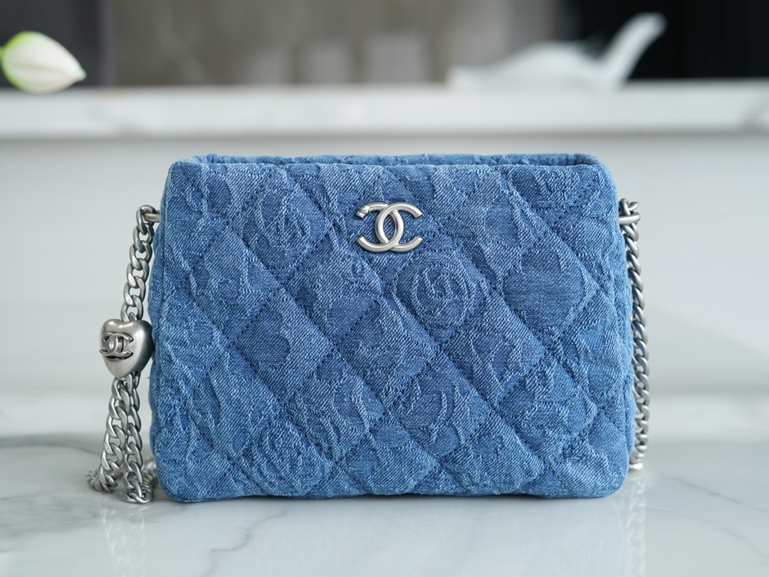 Chanel 23P Heart Adjustable Denim HoBo Bag  