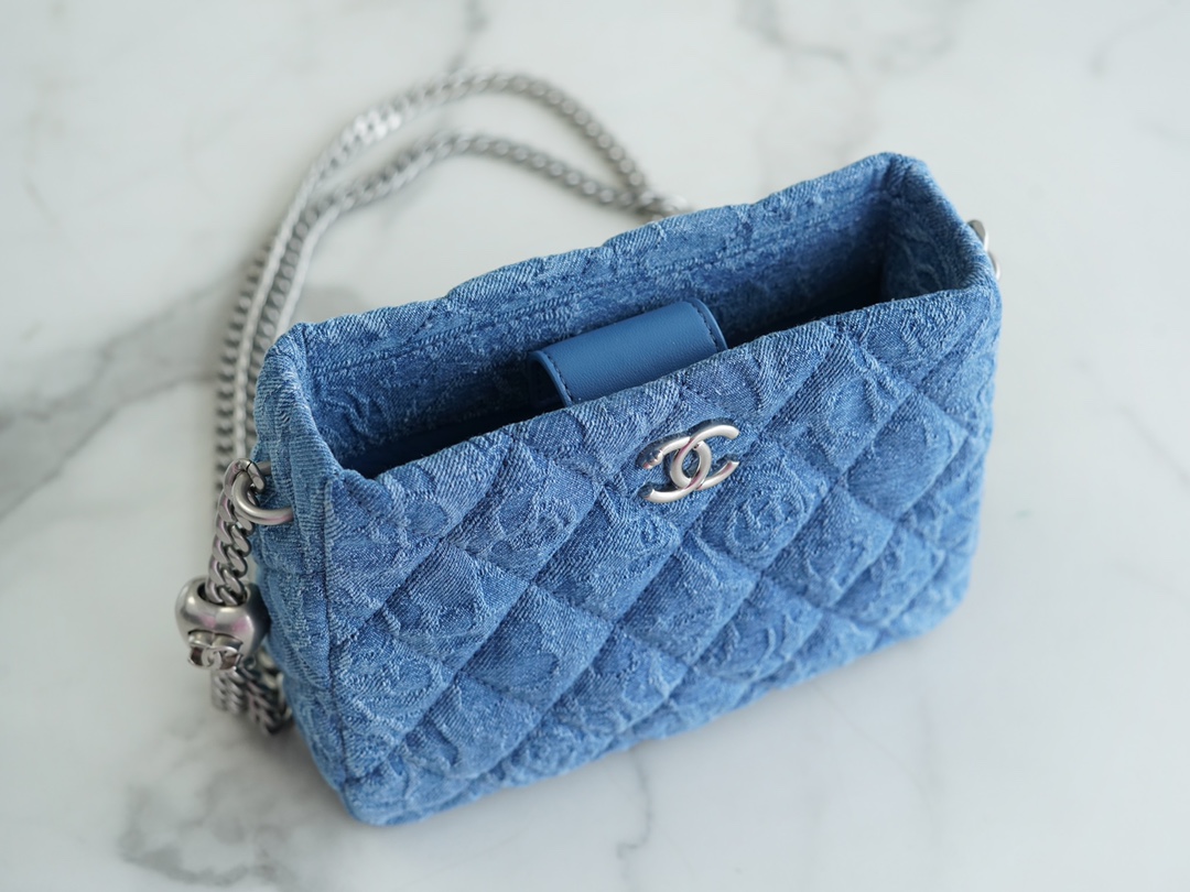 Chanel 23P Heart Adjustable Denim HoBo Bag  