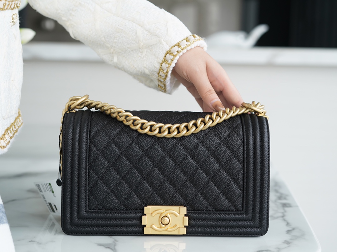 Chanel Leboy Large Quilted, Black and Gold, Medium  