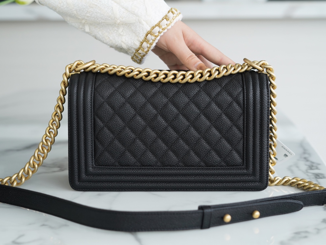 Chanel Leboy Large Quilted, Black and Gold, Medium  