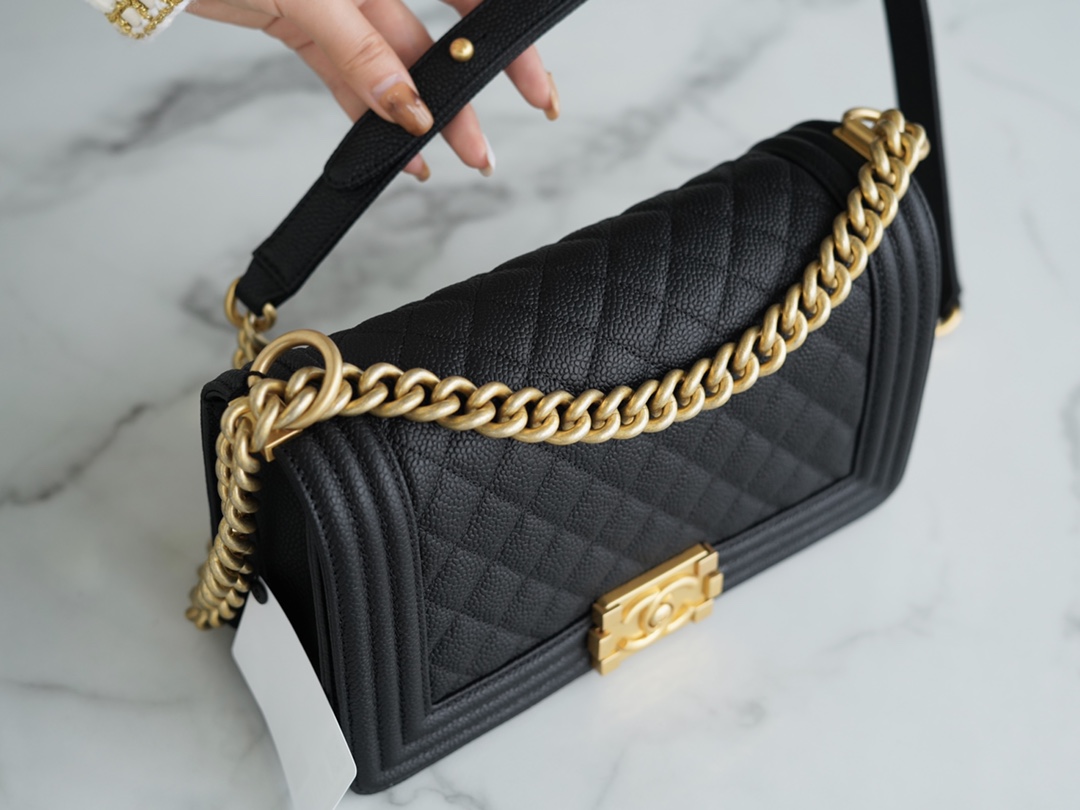 Chanel Leboy Large Quilted, Black and Gold, Medium  