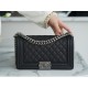 Chanel Leboy Large Quilted, Black and Silver, Medium, Caviar Calfskin  