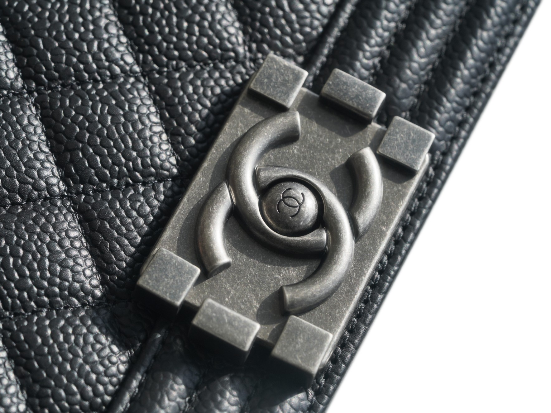 Chanel Leboy Large Quilted, Black and Silver, Medium, Caviar Calfskin  