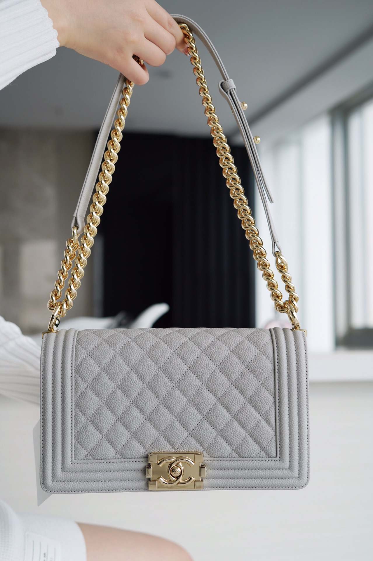 Chanel Leboy Large Quilted, Gray, Medium  