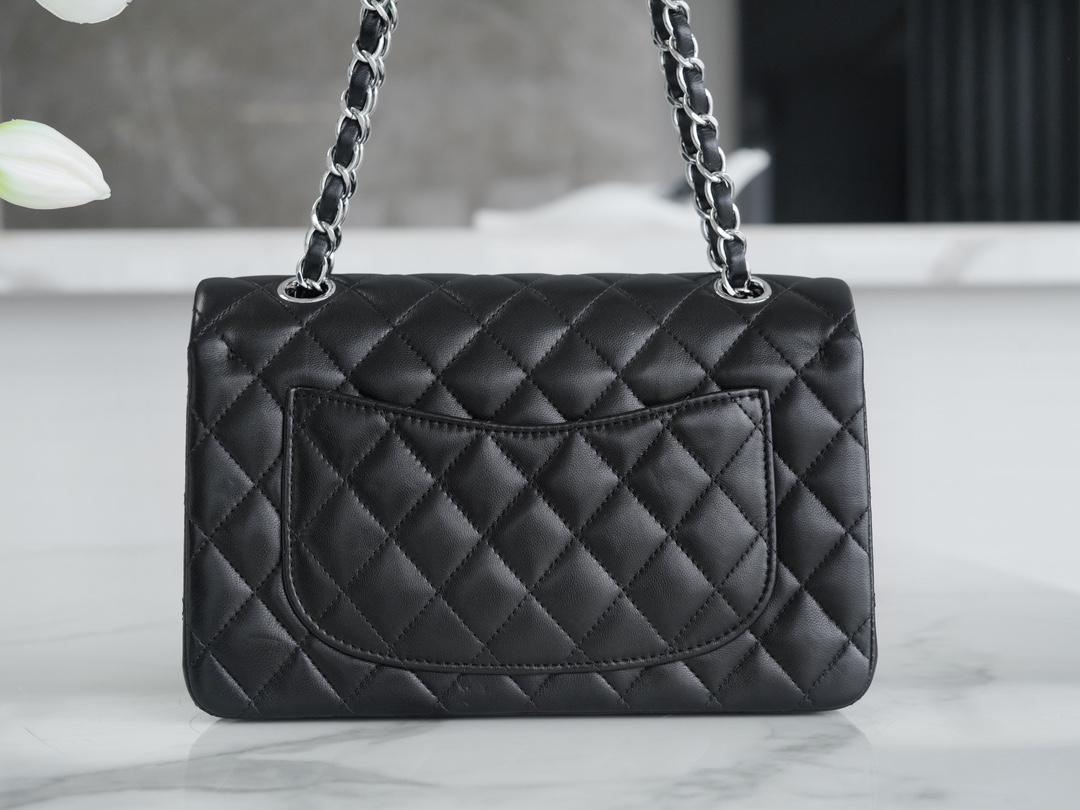 Classic Flap Bag, Black Lambskin with Silver Hardware, Small  