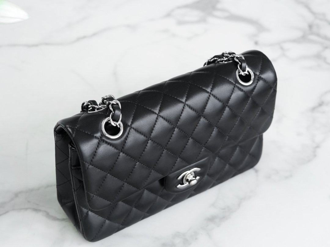 Classic Flap Bag, Black Lambskin with Silver Hardware, Small  