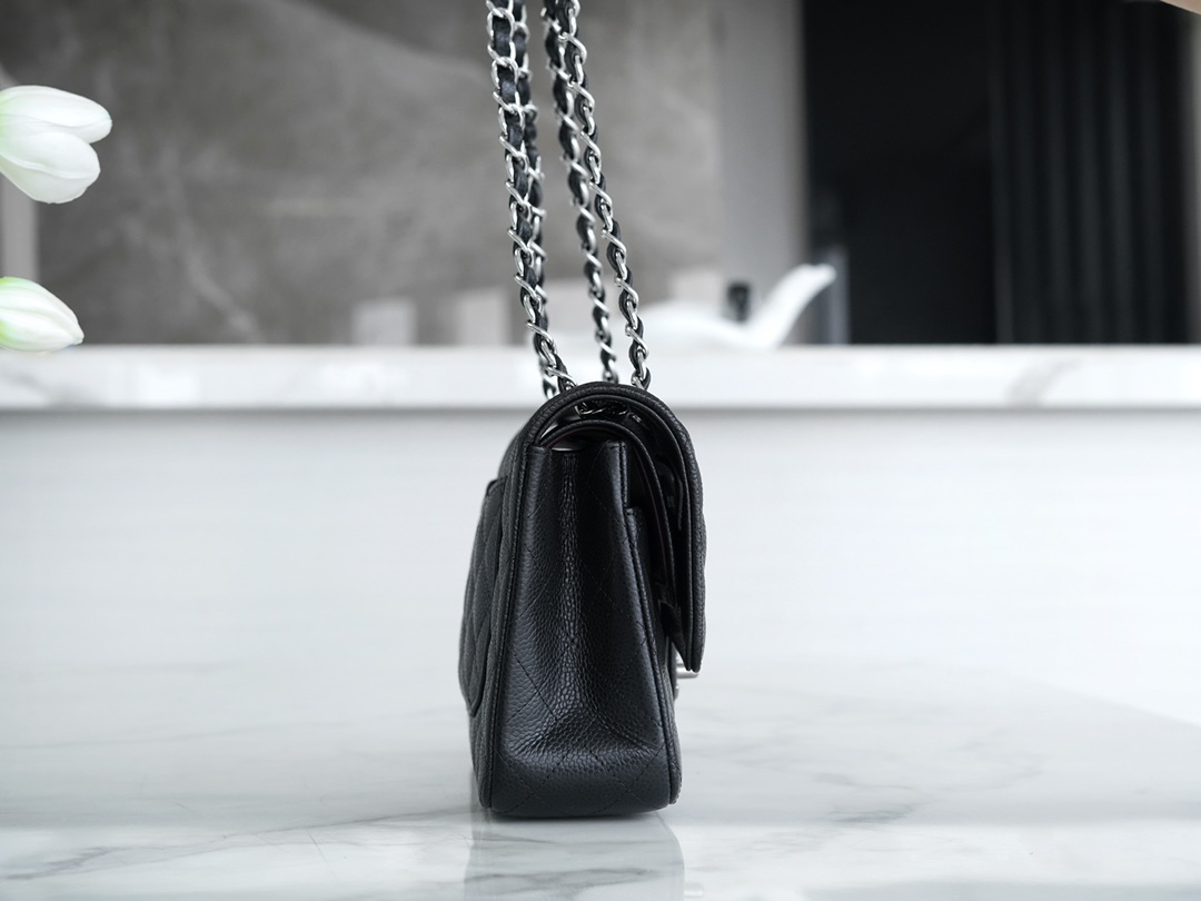 Classic Flap Bag, Medium, Black with Silver Hardware, Caviar Calfskin  