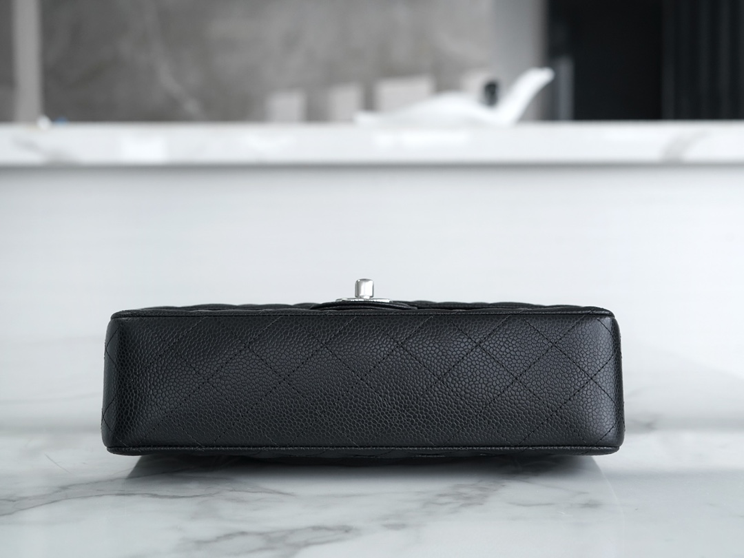 Classic Flap Bag, Medium, Black with Silver Hardware, Caviar Calfskin  