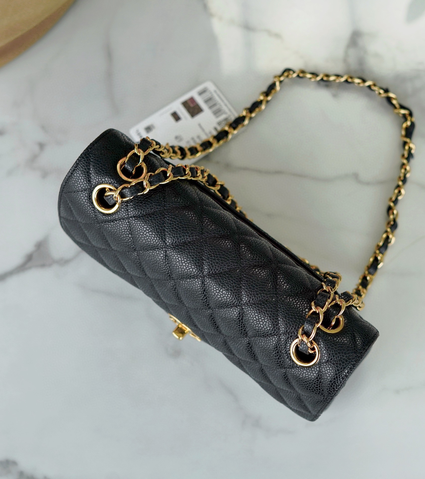 Classic Flap Bag, Black and Gold, Small, Calfskin  