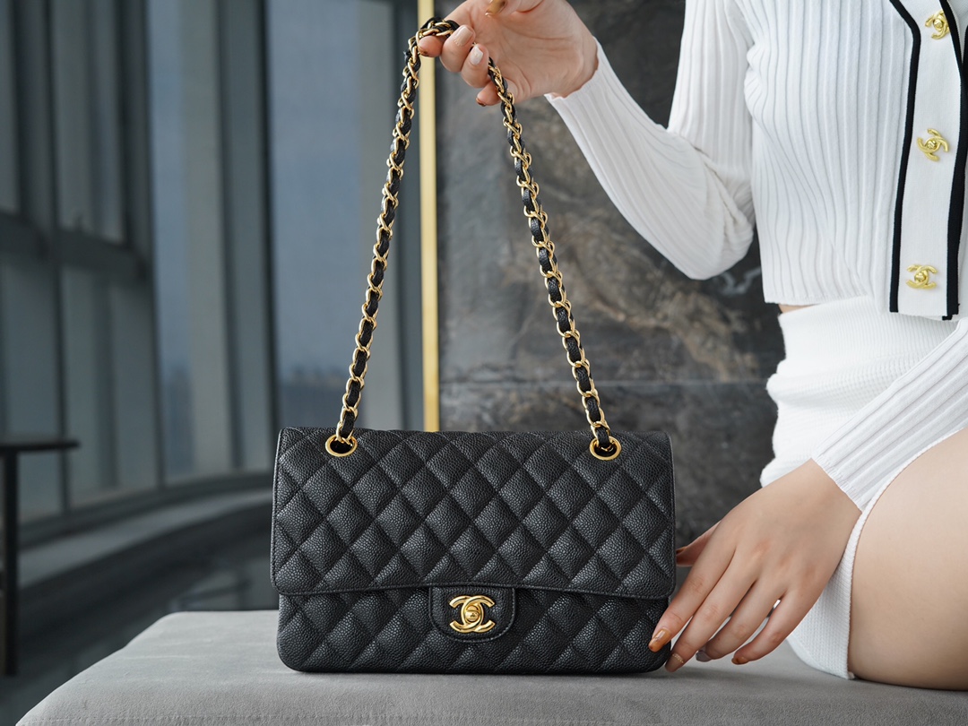 Classic Flap Bag, Black and Gold, Large Quilted, Calfskin  