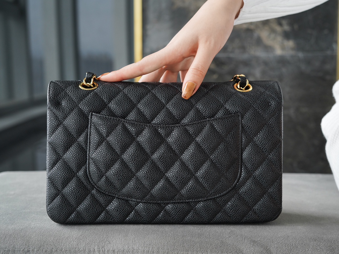 Classic Flap Bag, Black and Gold, Large Quilted, Calfskin  