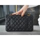 Classic Flap Bag, Black and Gold, Large Quilted, Calfskin  