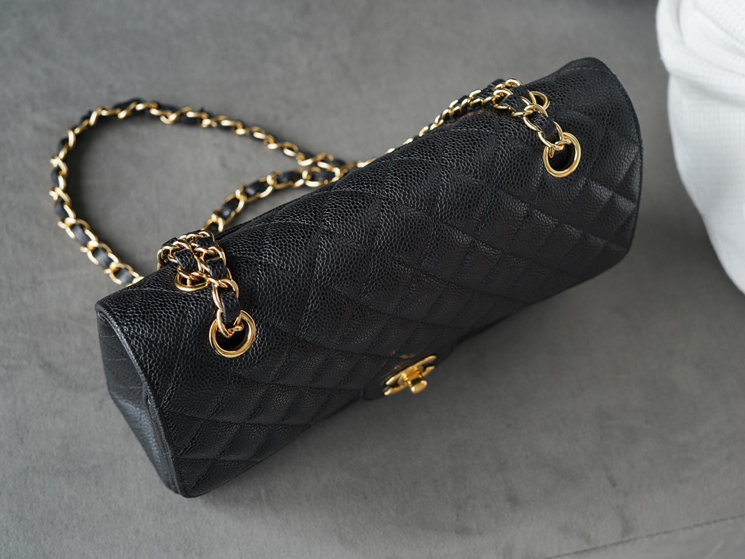 Classic Flap Bag, Black and Gold, Large Quilted, Calfskin  