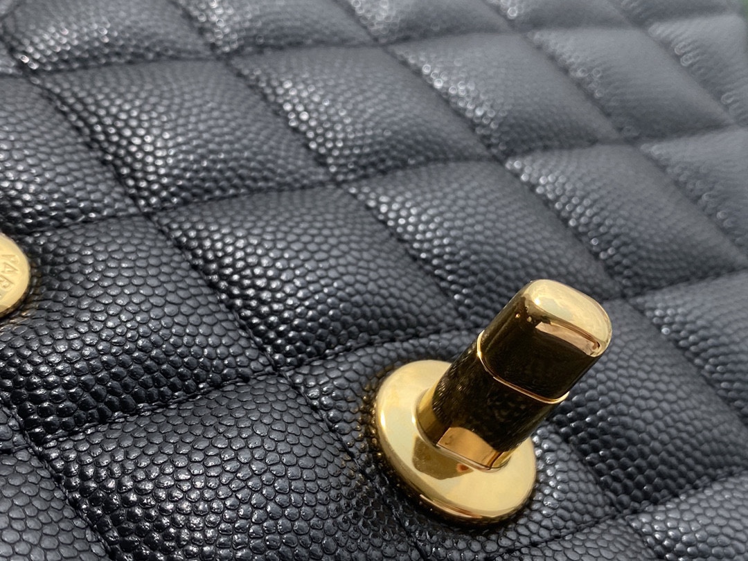 Classic Flap Bag, Large Quilted, Black and Gold, Calfskin  