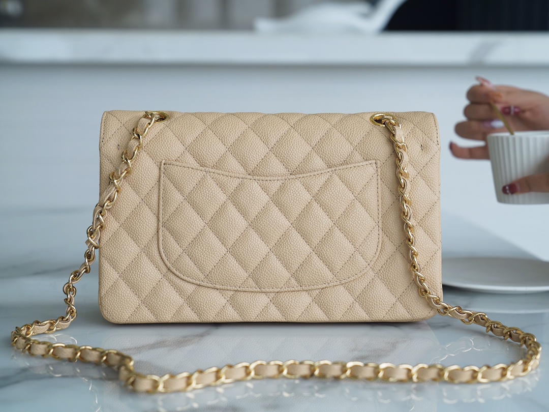 Classic Flap Bag, Large Quilted, Almond, Calfskin  