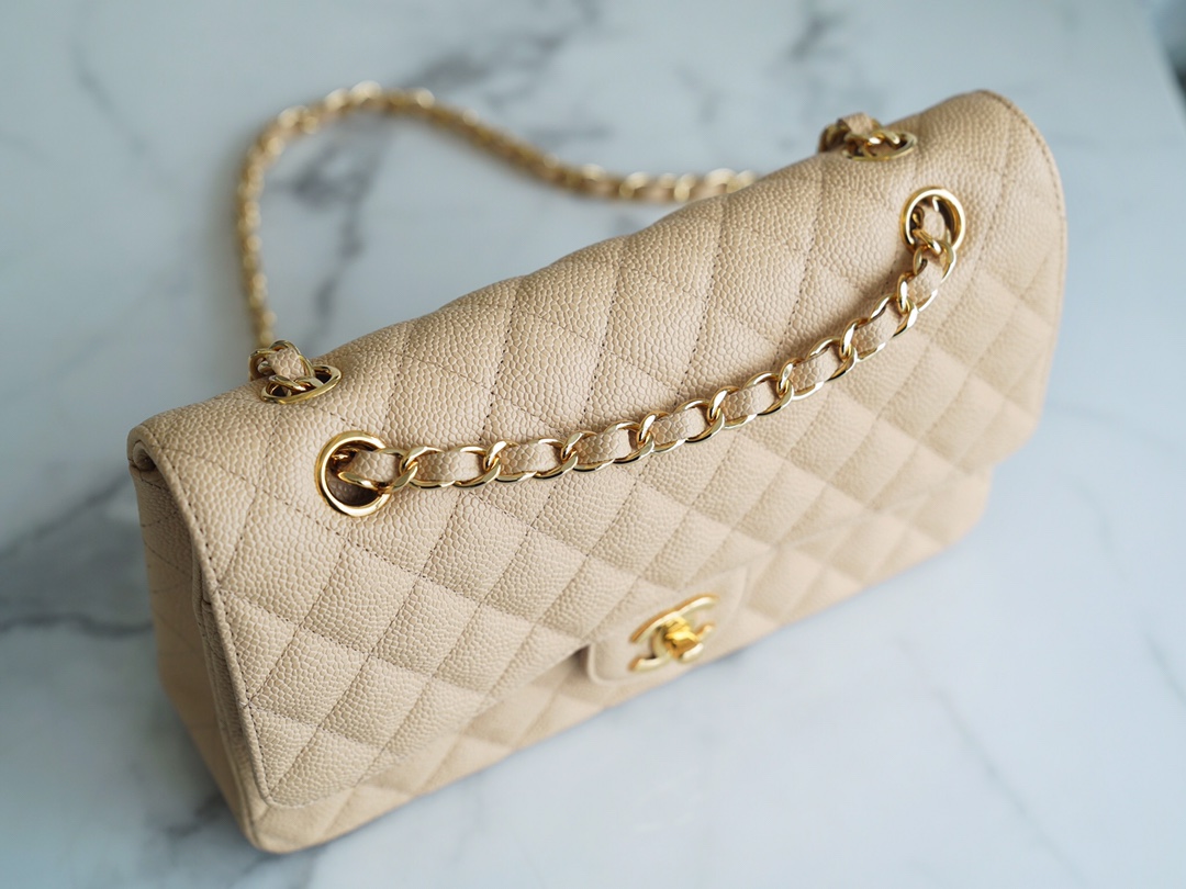 Classic Flap Bag, Large Quilted, Almond, Calfskin  