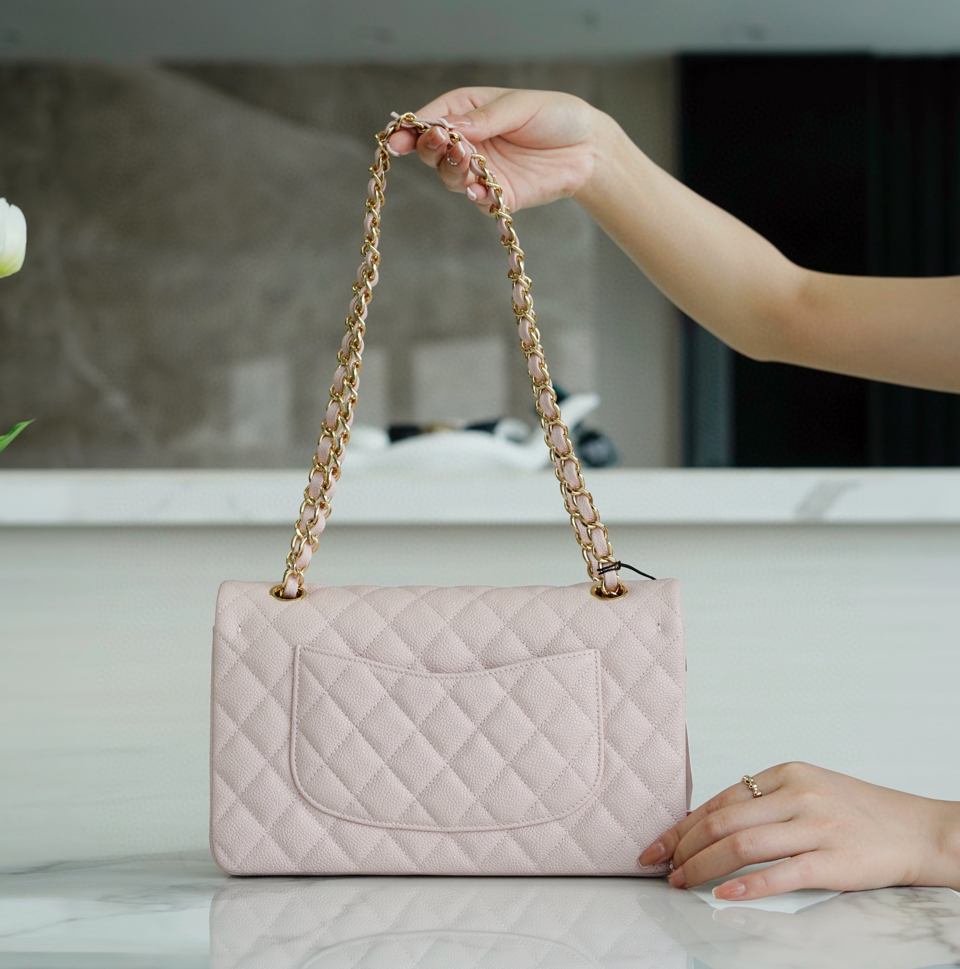 Classic Flap Bag, Large Quilted, Cherry Blossom Pink, Calfskin  