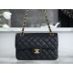 Classic Flap Bag, Black and Gold, Small, Calfskin  