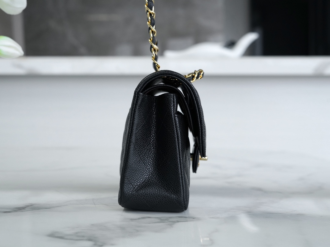 Classic Flap Bag, Black and Gold, Small, Calfskin  