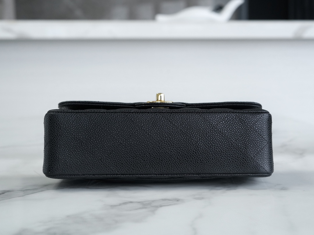 Classic Flap Bag, Black and Gold, Small, Calfskin  