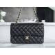 Classic Flap Bag, Large Quilted, Black and Gold, Lambskin  