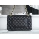 Classic Flap Bag, Large Quilted, Black and Gold, Lambskin  