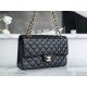 Classic Flap Bag, Large Quilted, Black and Gold, Lambskin  