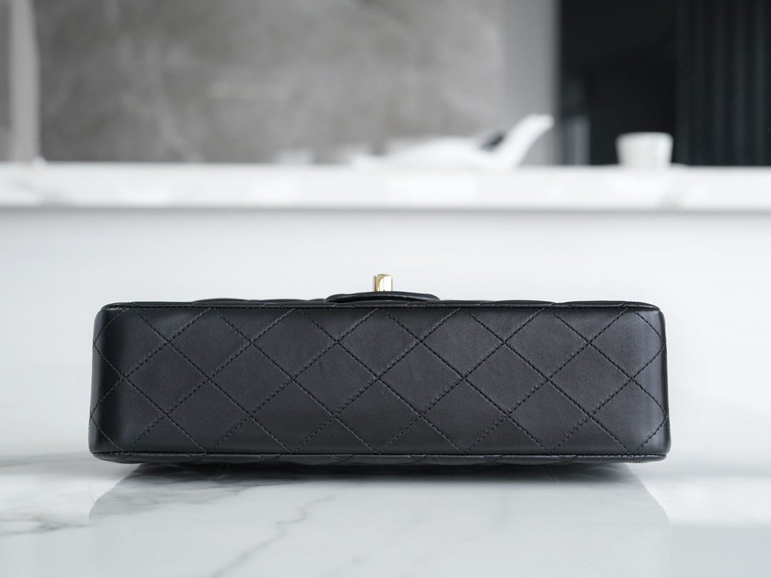 Classic Flap Bag, Large Quilted, Black and Gold, Lambskin  