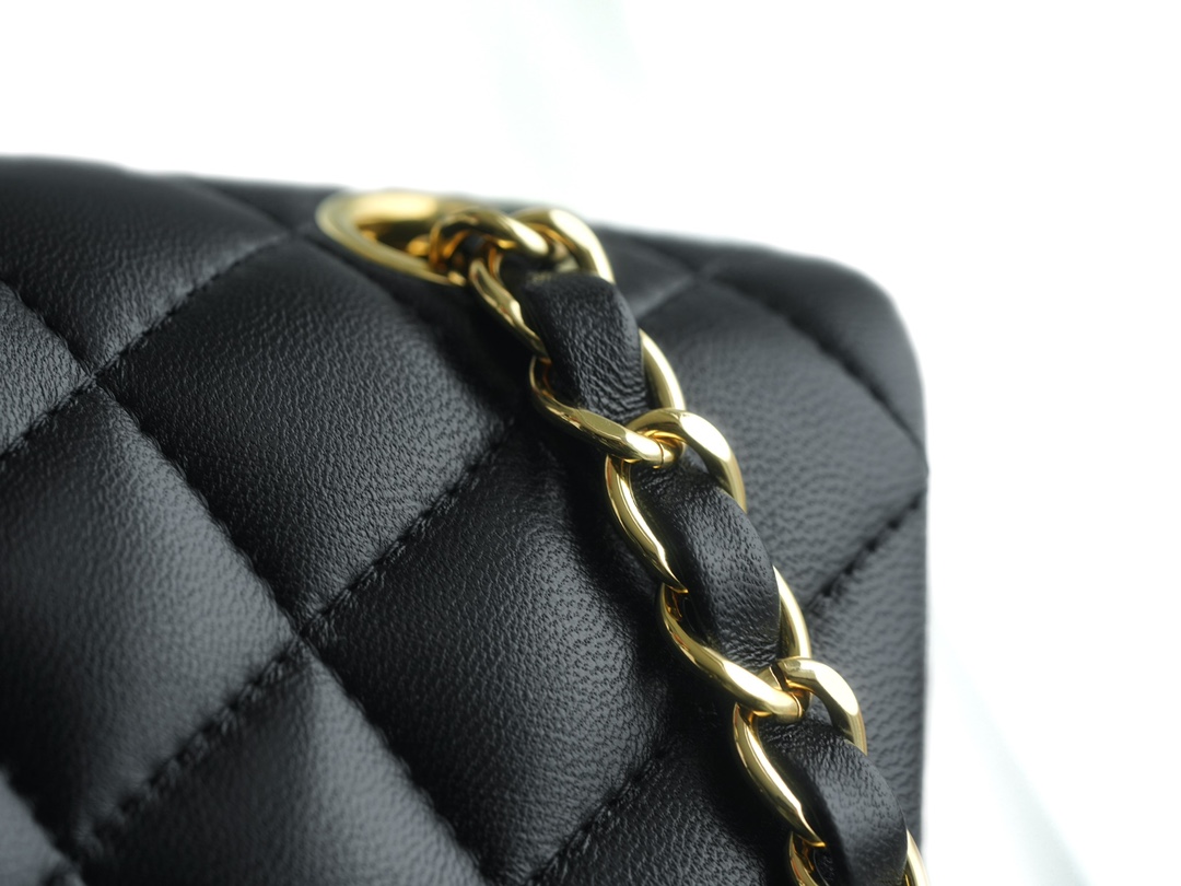 Classic Flap Bag, Large Quilted, Black and Gold, Lambskin  