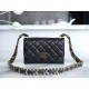 Chanel 23K Fall/Winter Collection 19 Tofu Bag, Black, Wide Shoulder Strap Crinkled Calfskin  