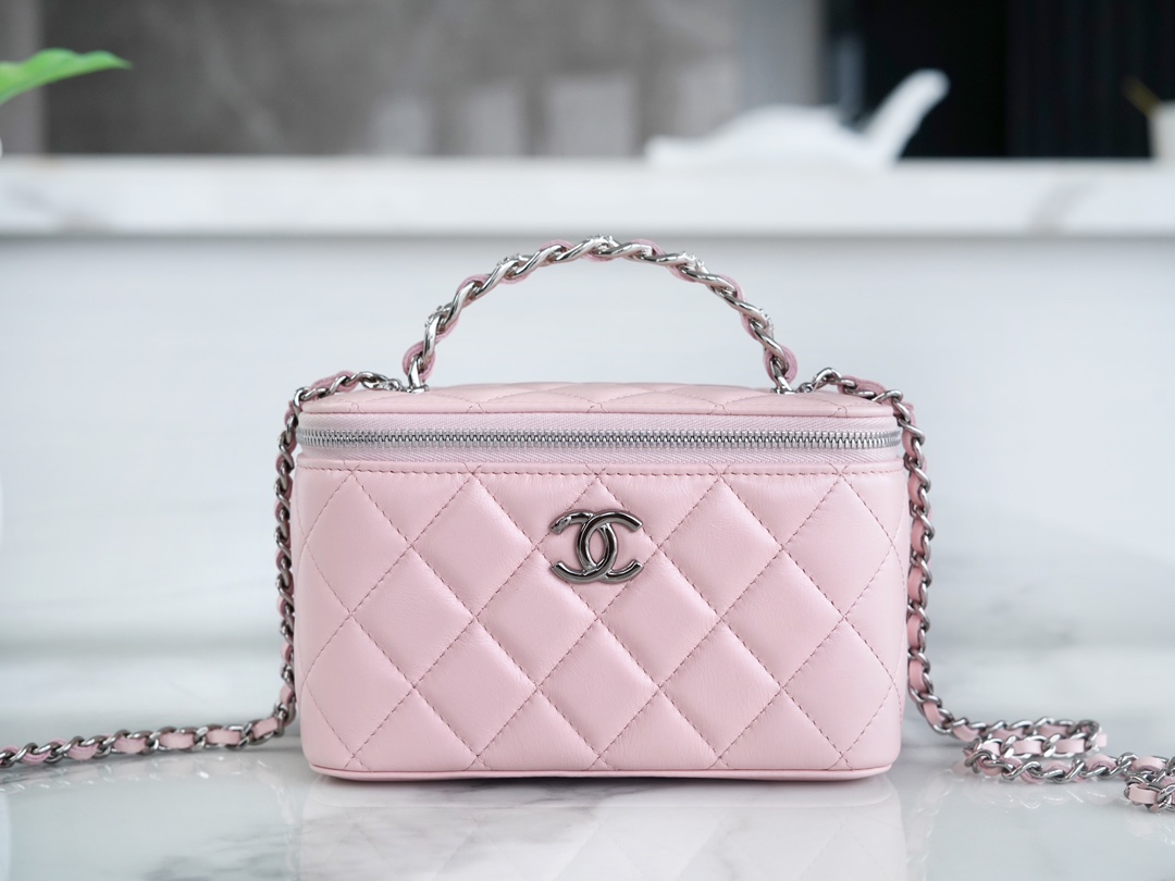 Chanel 23K Rhinestone Handle Long Box, Pink, Calfskin  