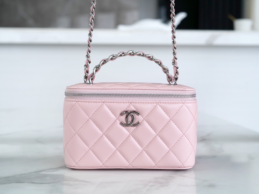 Chanel 23K Rhinestone Handle Long Box, Pink, Calfskin  