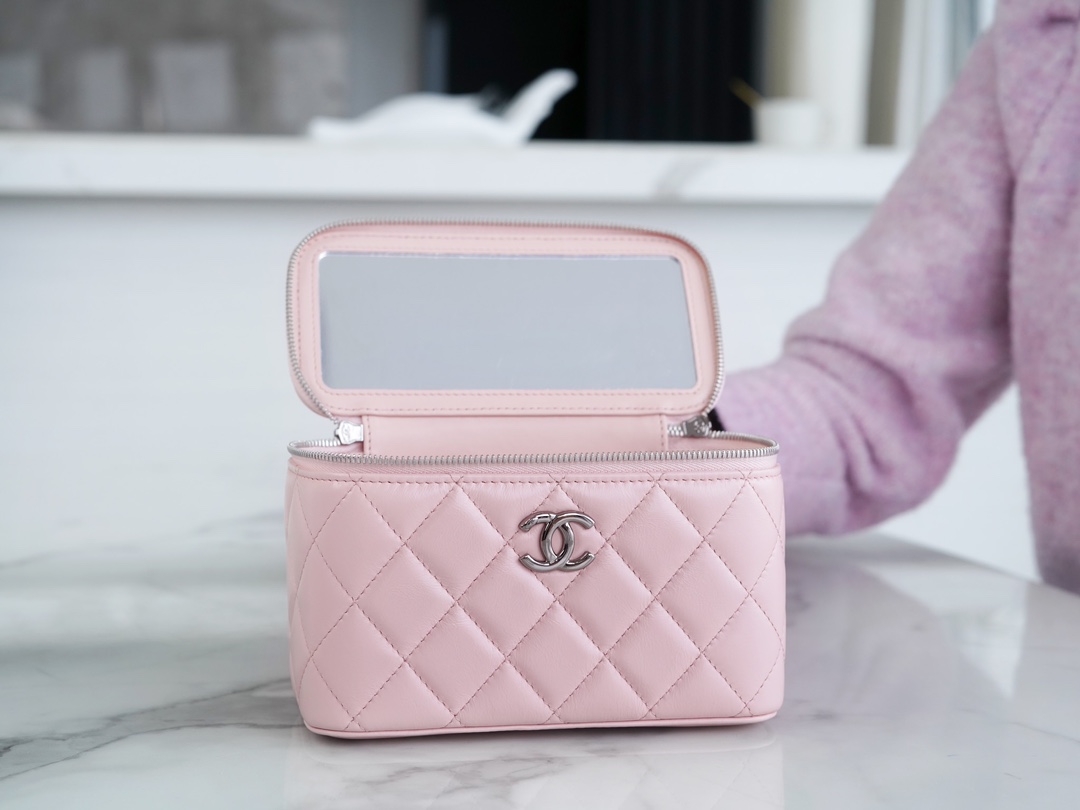 Chanel 23K Rhinestone Handle Long Box, Pink, Calfskin  