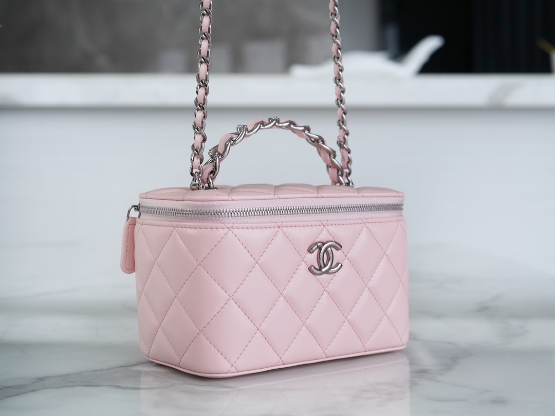 Chanel 23K Rhinestone Handle Long Box, Pink, Calfskin  