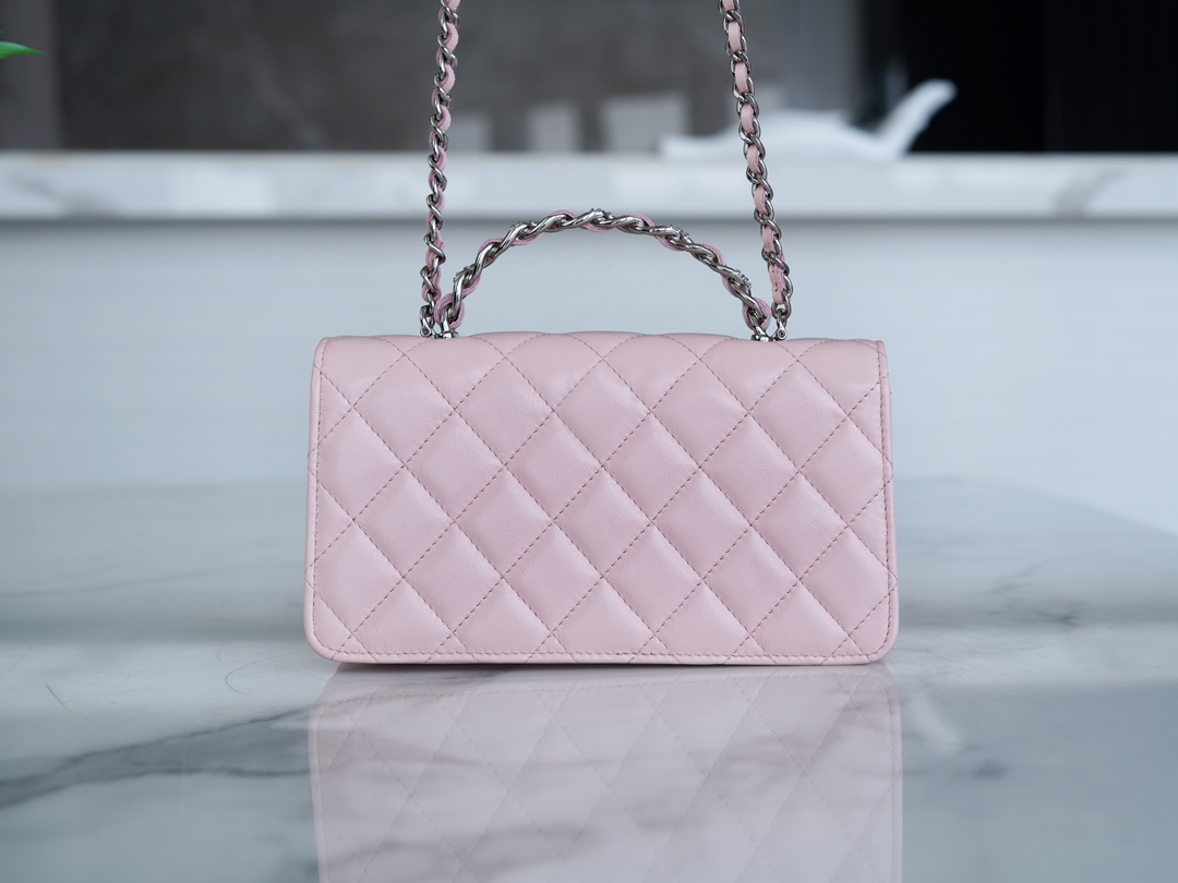 Chanel 23K New Rhinestone Handle Accordion, Pink, Calfskin  