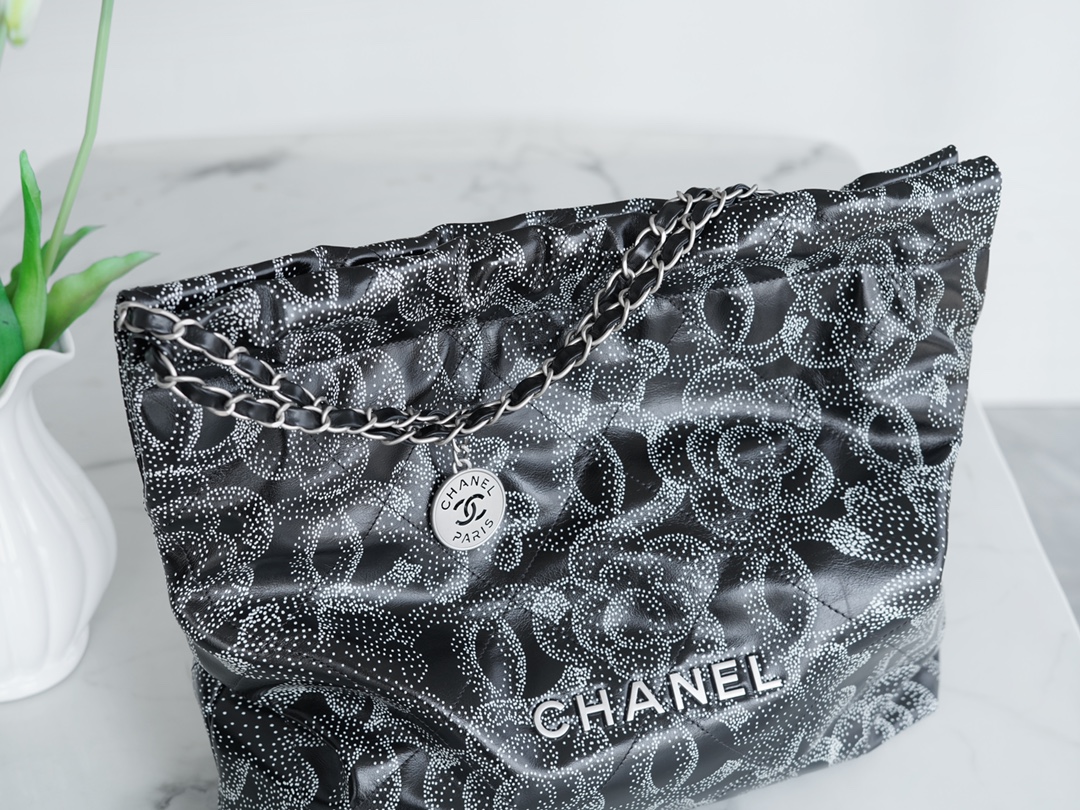 Chanel 23K Fall/Winter Camellia 22 Bag, Medium, Camellia with Fine Rhinestone Print Limited Edition  