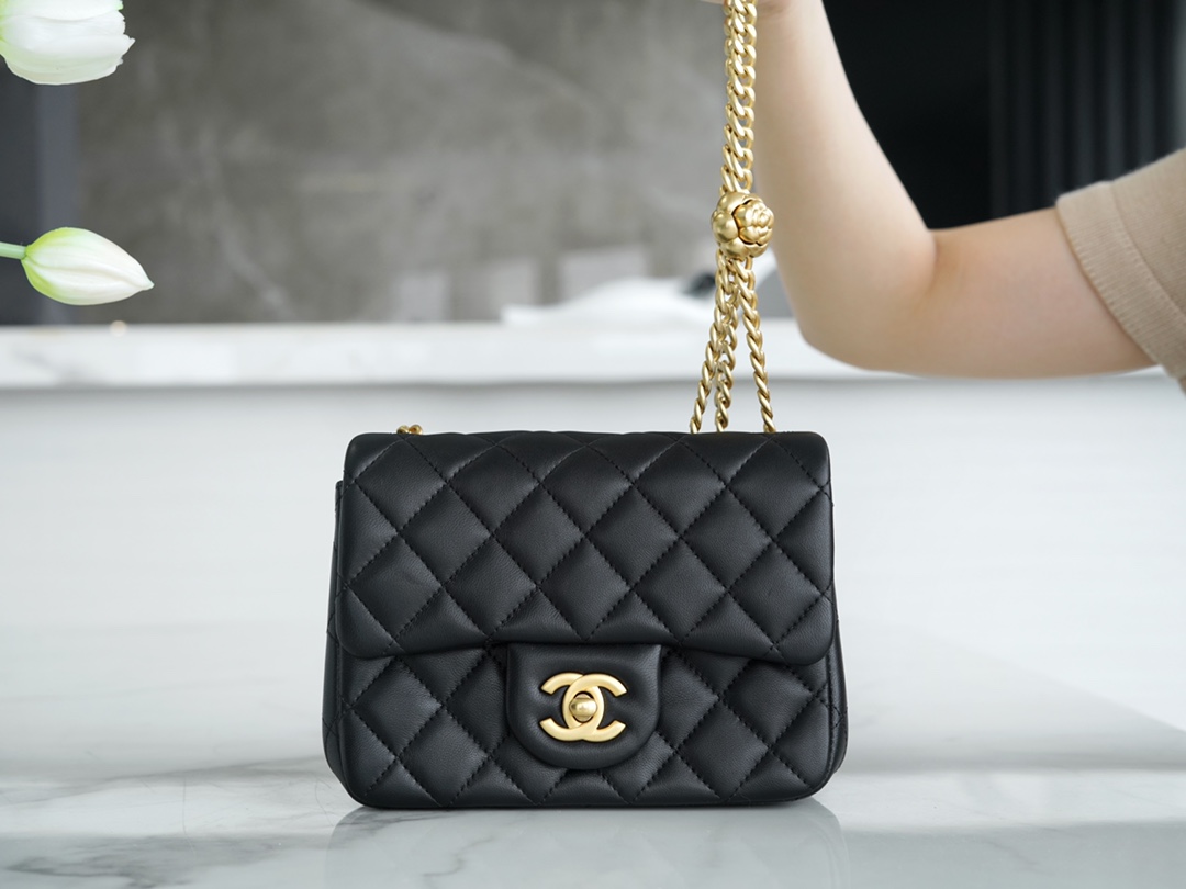 Chanel 23S Camellia Square Flap Bag, Black  