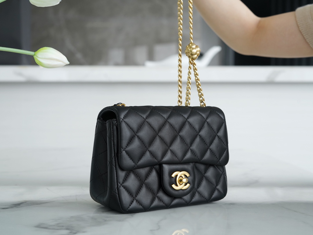 Chanel 23S Camellia Square Flap Bag, Black  