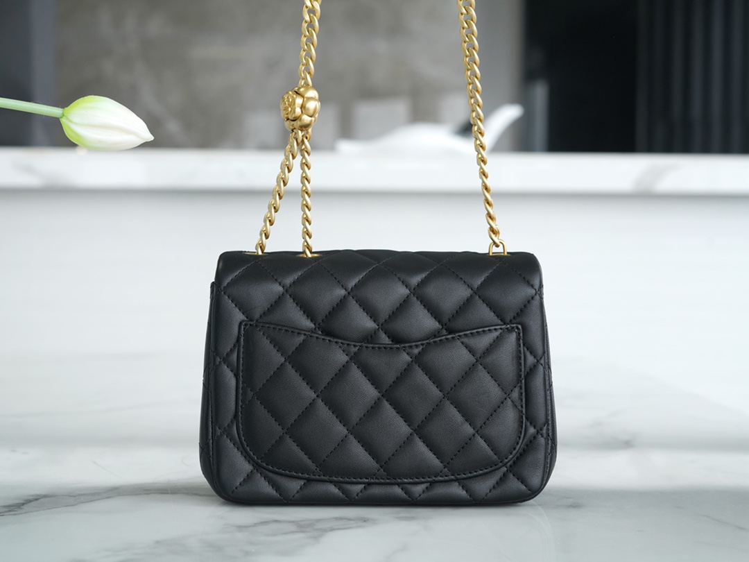 Chanel 23S Camellia Square Flap Bag, Black  