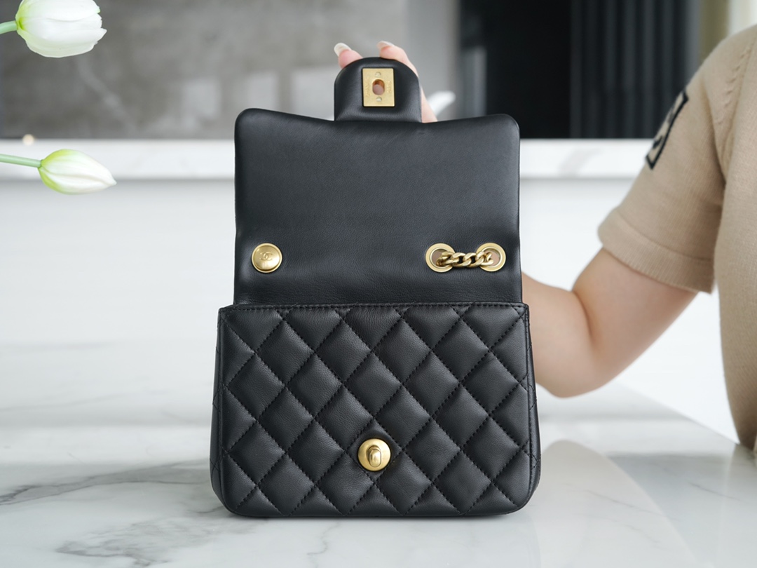 Chanel 23S Camellia Square Flap Bag, Black  